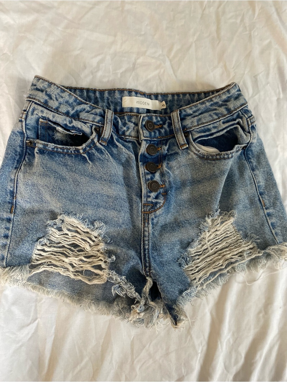 Hidden Distressed Light Blue High-Waist Denim Shorts